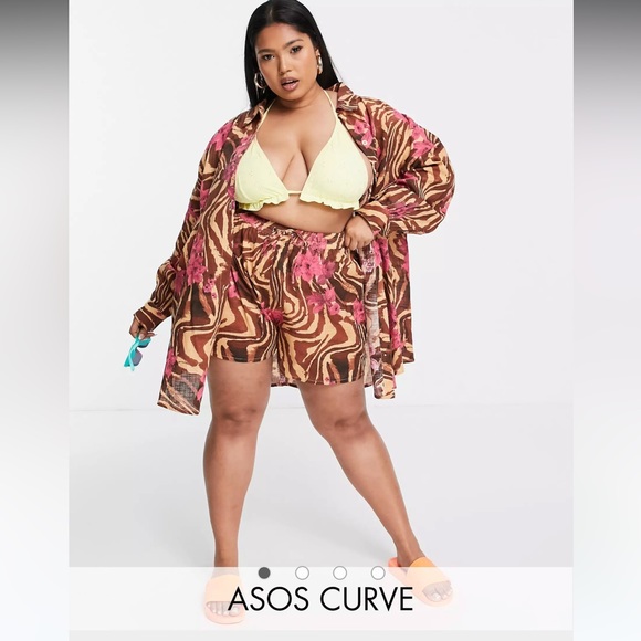 ASOS Curve Pink and Brown Animal Print Button down - Picture 3 of 4